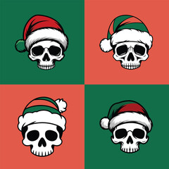 Christmas Skull Vector Set — Santa Hat Skull Faces Holiday Illustration Bundle