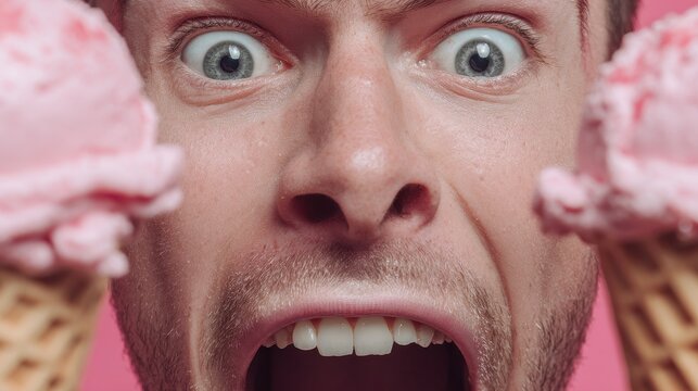 Portrait of a man obsessed with ice cream