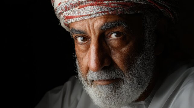 Portrait of an elderly Arab man in a traditional white garment