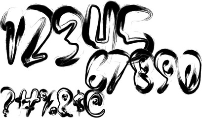 Brush stroke style numbers and symbols for creative designs and illustrations