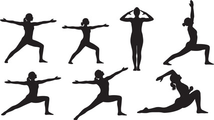 Complete Set of Yoga Warrior Poses Silhouettes