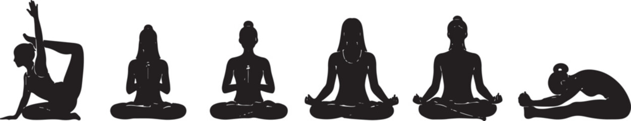 Seated Yoga Postures like Hero and Staff Pose Silhouettes