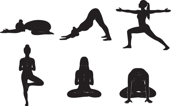 Top-Down Aerial View of Yoga Poses Silhouette Pack