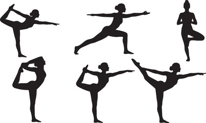 Dynamic Yoga Balance Poses like Half Moon Silhouette Set