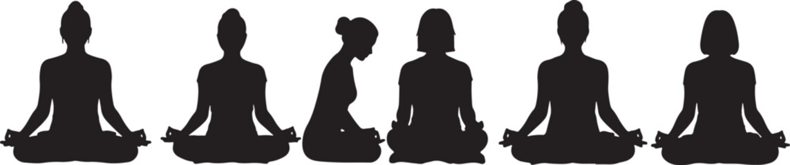 Deep Meditation and Stillness Silhouettes Set of Six