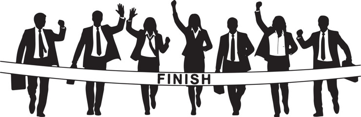 Business Team Crossing Finish Line Together Silhouettes