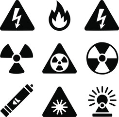 Hazard and Safety Glyph Icons Industrial Danger Symbol Vector Pack