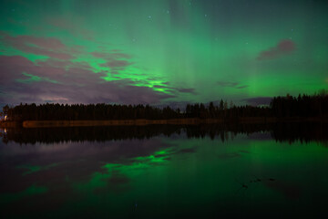 Aurora Borealis Reflected in Lake, Finland