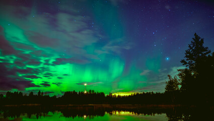Aurora Borealis Over Lake with Reflection, Southern Finland