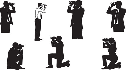 Business Vision and Foresight Silhouettes with Binoculars