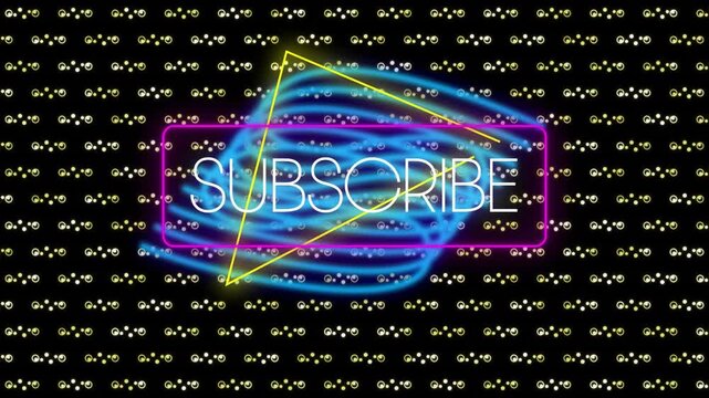 Grid flashing causing neon swirl, pink frame, yellow triangle and SUBSCRIBE text pulsing for CTA