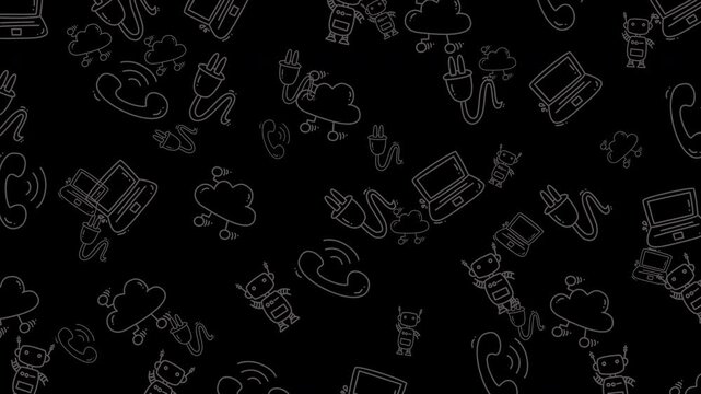 Animated seamless technology doodle pattern background