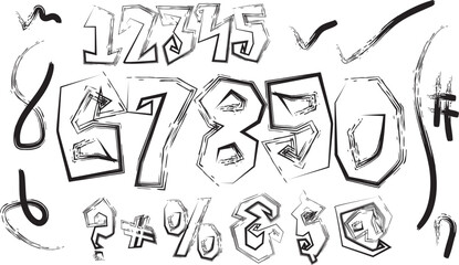 Hand Drawn Grunge Style Numbers and Symbols Illustration Vector Graphic