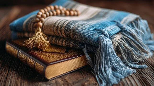 Jewish religious symbols Tallit prayer book and prayer shawl for Rosh Hashanah Shabbat and Yom Kippur