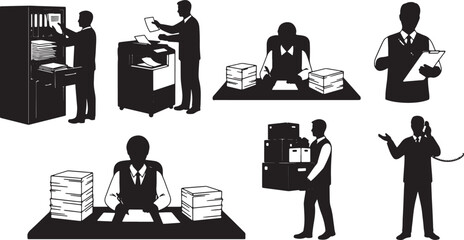 Office Worker Administrative Task Silhouettes, Set of Six