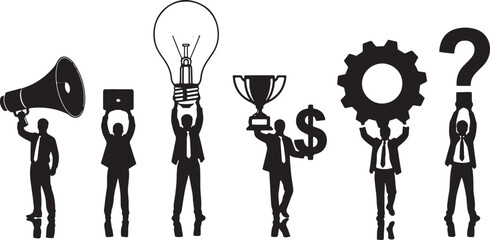 Business Concept Silhouettes with Props Vector Set