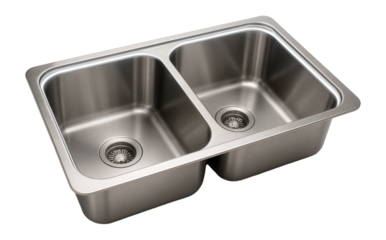 Double-bowl kitchen sink with LED lighting for a sleek, modern look.