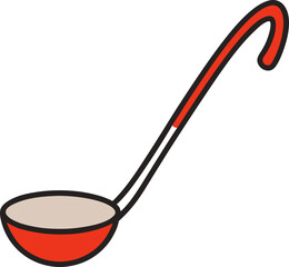 Kitchen Ladle Outline Color Vector