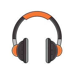 An isolated black vector headphone icon on a white background represents audio technology equipment for listening to music