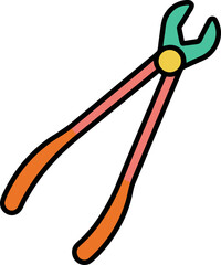 Kitchen Tongs Outline Color Vector