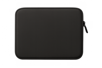 Black laptop sleeve providing protection for portable electronic devices on transparent background