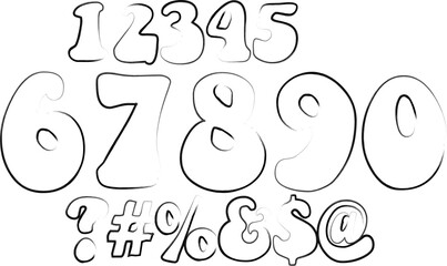 Whimsical outline font numbers and symbols for playful designs