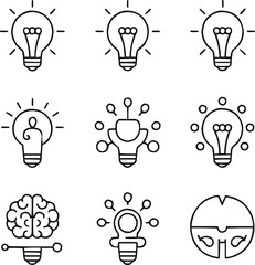 Innovation and Imagination Outline Icons  Minimal Creative Thinking Vector Set
