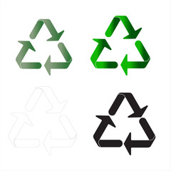 Fototapeta premium Four recycling symbols in transparent, green and black on white background