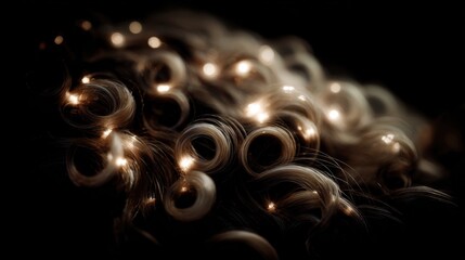 Close-up of styled hair with embedded lights
