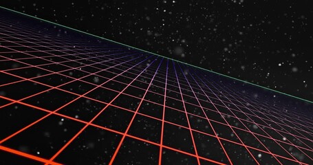 upon start camera moving forward neon grid and drifting particles evoking futuristic travel - Powered by Adobe