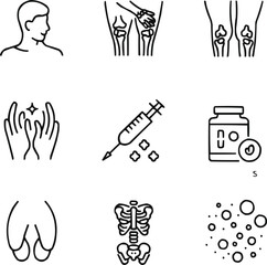 Medical Line Icon Set  Arthritis, Osteoporosis, and Pain Treatment Symbols