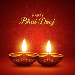 Beautiful Bhai Dooj Greeting Illustration Featuring Glowing Diyas and Intricate Mandala Art Radiant Warm Colors Representing Love Between Siblings Perfect for Festive Posters Cards and Digital Designs