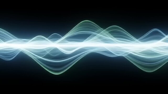 Abstract Blue Waveform Energy Flow on Black Background.