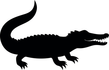 Crocodile silhouette menacing simple design, Black Color Crocodile silhouette Set,