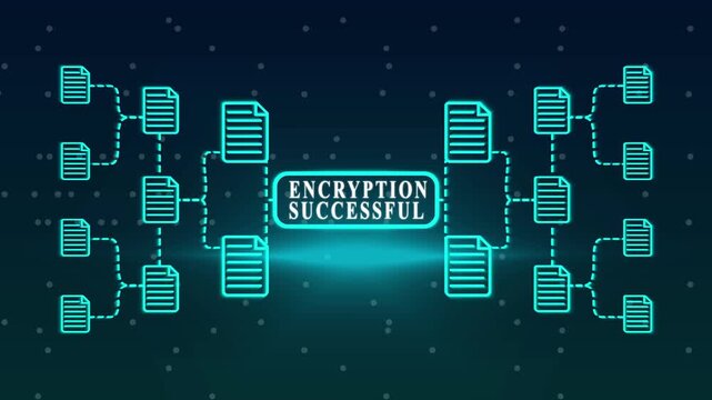 Digital Network Connection with Encrypted Documents and Glowing Data Flow on Dark 4k video Background encryption