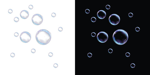 Collection of realistic soap bubbles. Png Bubbles are located on a transparent background. Vector flying soap bubblesad