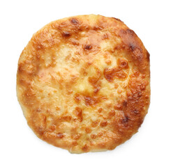 One delicious Megrelian khachapuri isolated on white, top view