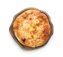One delicious Megrelian khachapuri isolated on white, top view