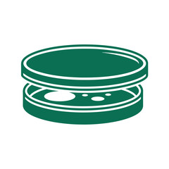 Green petri dish with white circles on white background science research