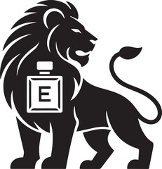 Majestic Lion Silhouette Icon with Luxury Perfume Bottle Creative Brand Logo Design