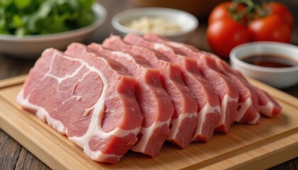 Raw Pork Pieces Wooden Cutting Board