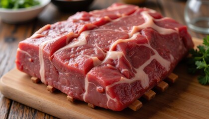Obraz premium Fresh Korean Beef Ribs Wooden Background