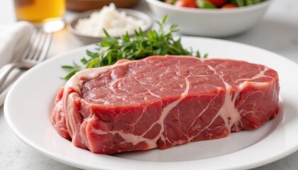 Fototapeta premium Raw Tritip Beef Steak Kitchen Table