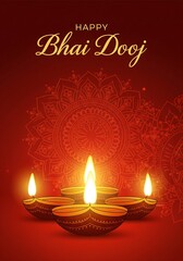 Beautiful Bhai Dooj Greeting Illustration Featuring Glowing Diyas and Intricate Mandala Art Radiant Warm Colors Representing Love Between Siblings Perfect for Festive Posters Cards and Digital Designs