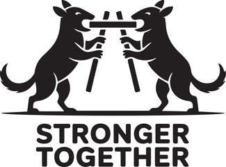Stronger Together Bull Terriers Silhouette Supporting Vector Unity Teamwork Power