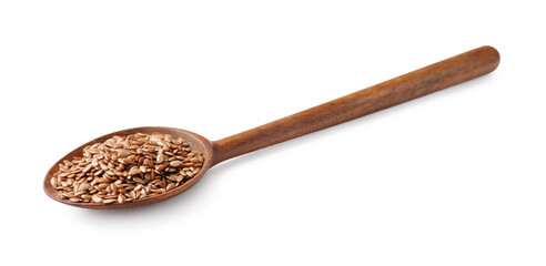 Flax seeds in spoon isolated on white