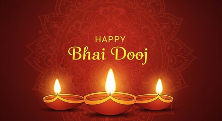Beautiful Bhai Dooj Greeting Illustration Featuring Glowing Diyas and Intricate Mandala Art Radiant Warm Colors Representing Love Between Siblings Perfect for Festive Posters Cards and Digital Designs
