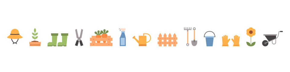 Garden tools. Gardening equipment vector set. Growing farm tool set.