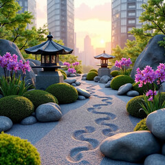 The Soul of Japan: The Eternal Aesthetics of Harmony
Modern Tokyo Skyline with Traditional Japanese Zen Garden in Foreground