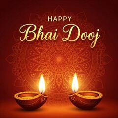 Beautiful Bhai Dooj Greeting Illustration Featuring Glowing Diyas and Intricate Mandala Art Radiant Warm Colors Representing Love Between Siblings Perfect for Festive Posters Cards and Digital Designs